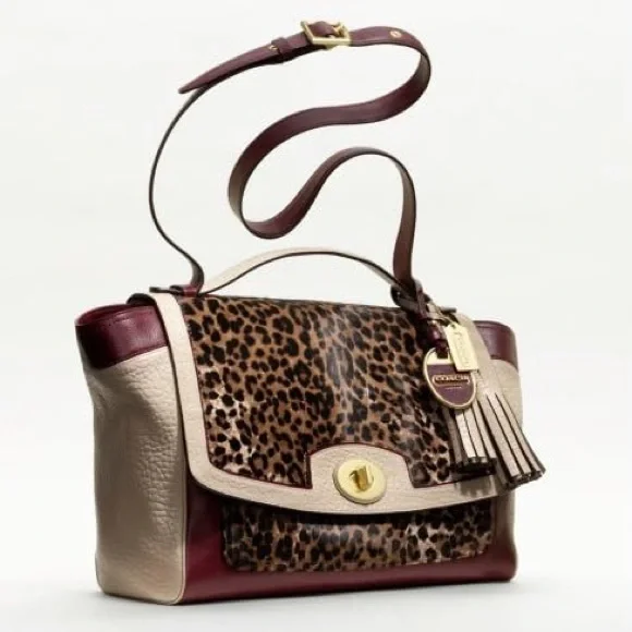COACH Legacy Colorblock Ocelot Haircalf Flap Carryall in Aubergine/Multi - NWT!